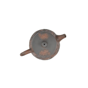 Top view of PorSva No.34 Shipiao phoenix clay teapot showing carved lid and sculptural craftsmanship