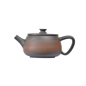 Left side view of PorSva No.40 Hanwa teapot showing traditional chattering-knife texture surface