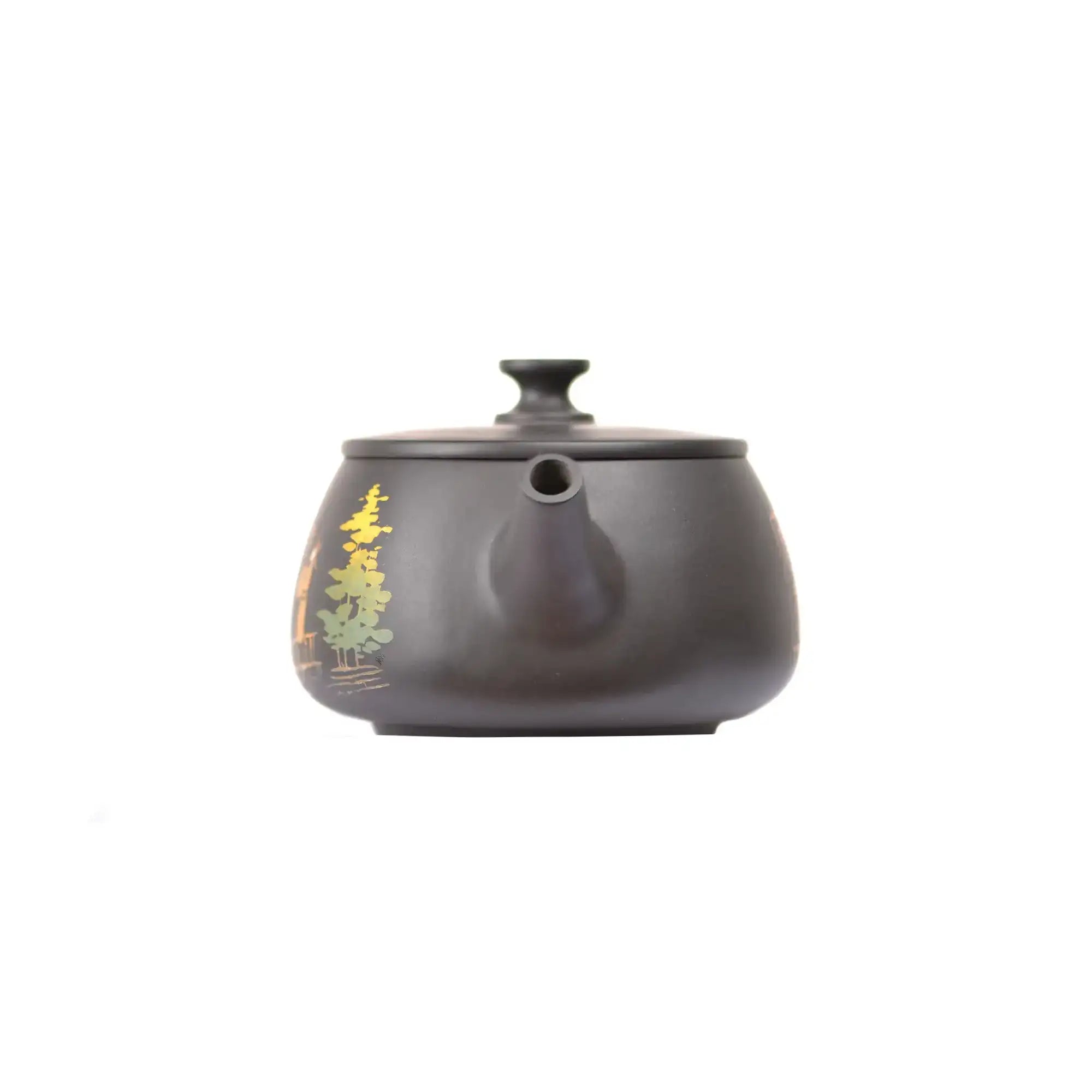 Front view of PorSva No.41 Hanwa landscape yin-carved clay teapot