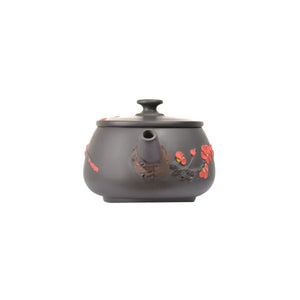 Front view of PorSva No.43 Hanwa plum blossom root-style clay teapot