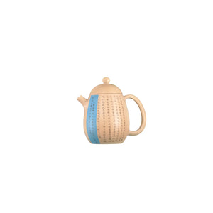 Left side view of PorSva No.58 clay teapot featuring carved Chinese calligraphy with clay inlay