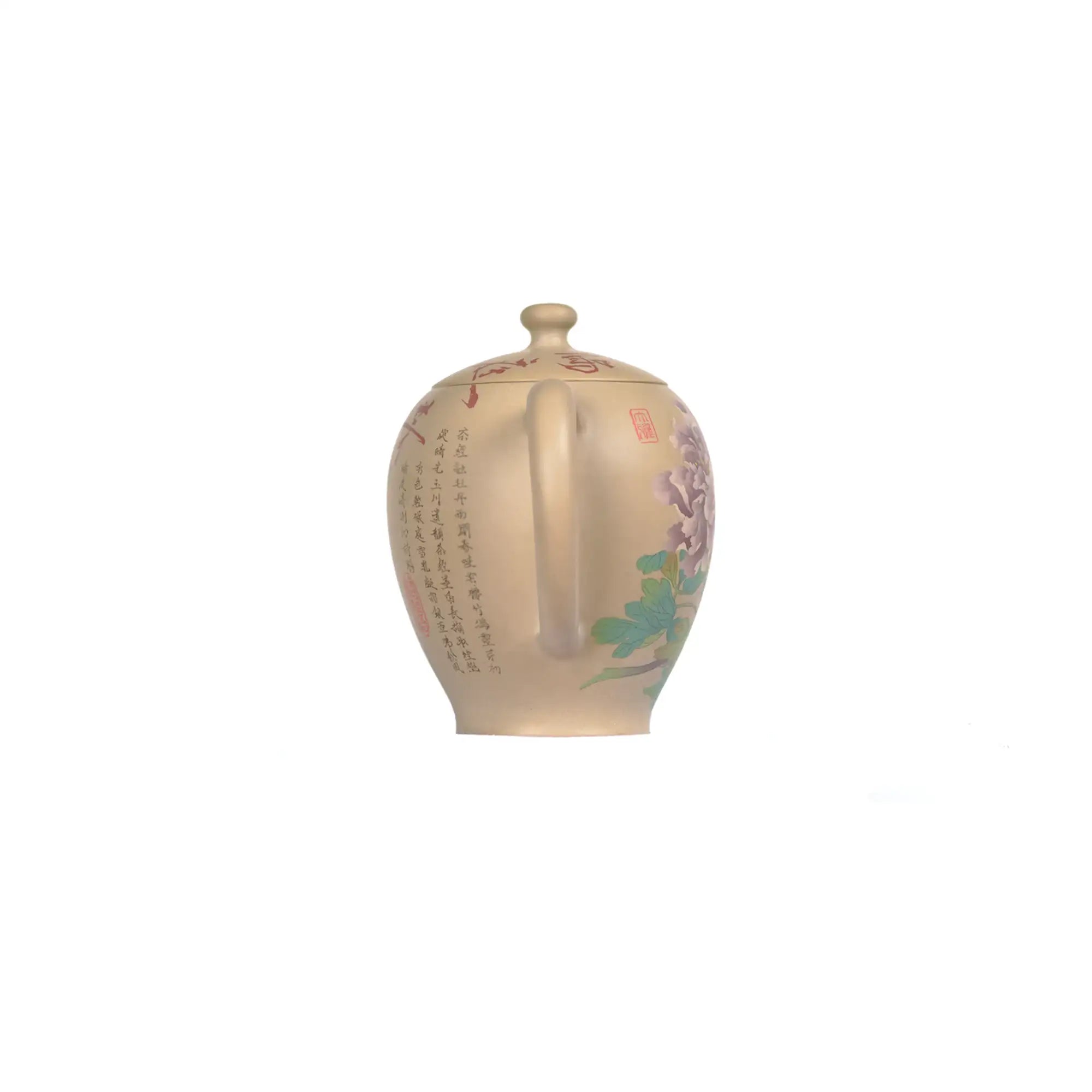Back view of PorSva No.59 clay teapot highlighting natural clay surface