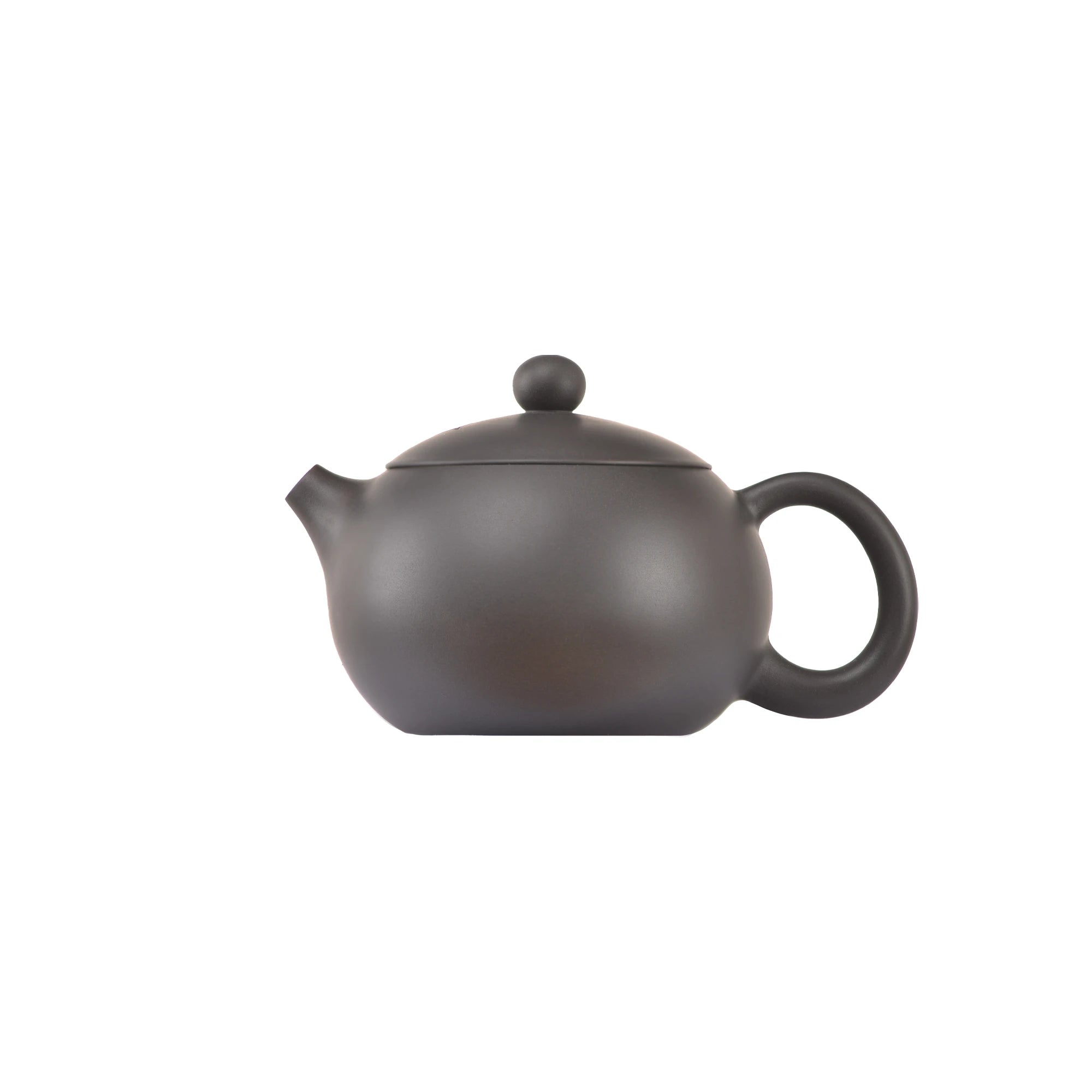 Side view of clay teapot No.7 with smooth uncarved surface