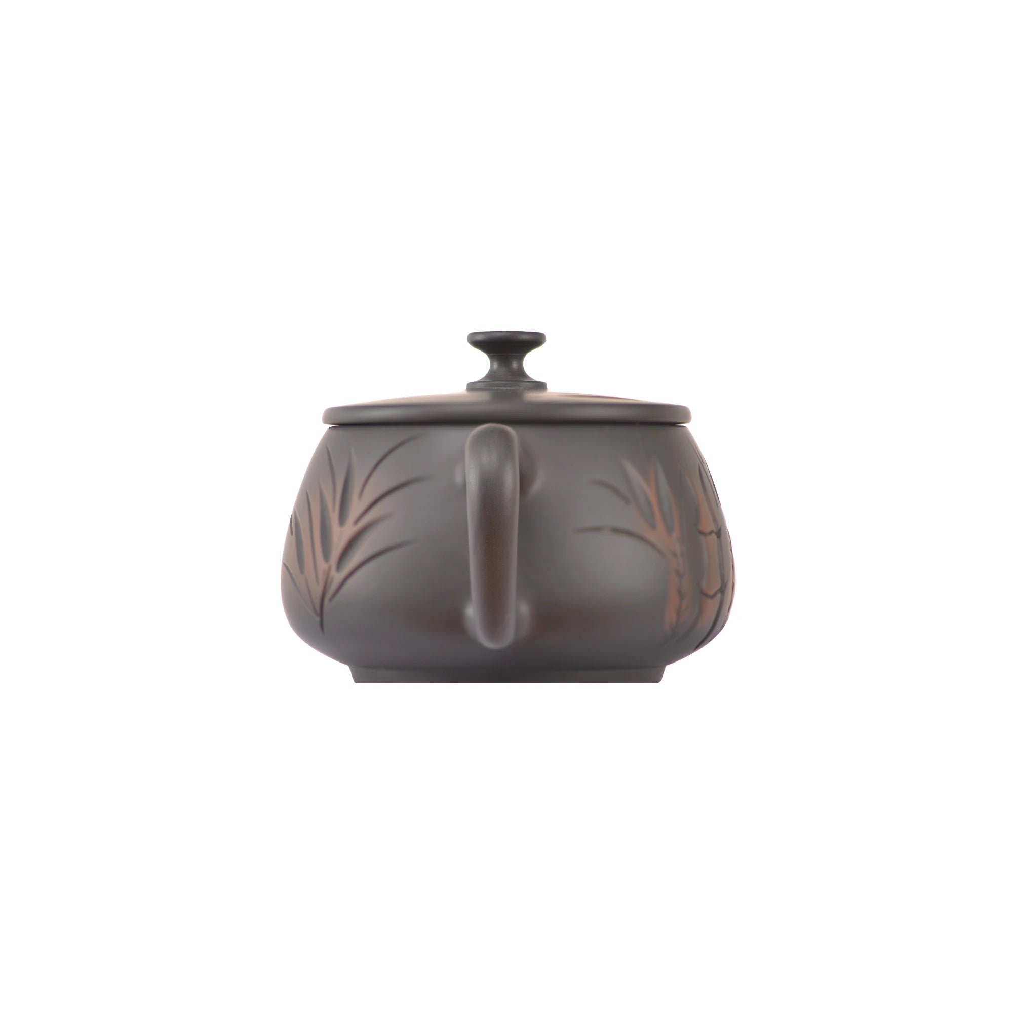 Back view of handcrafted clay teapot No.8 with clean plain finish