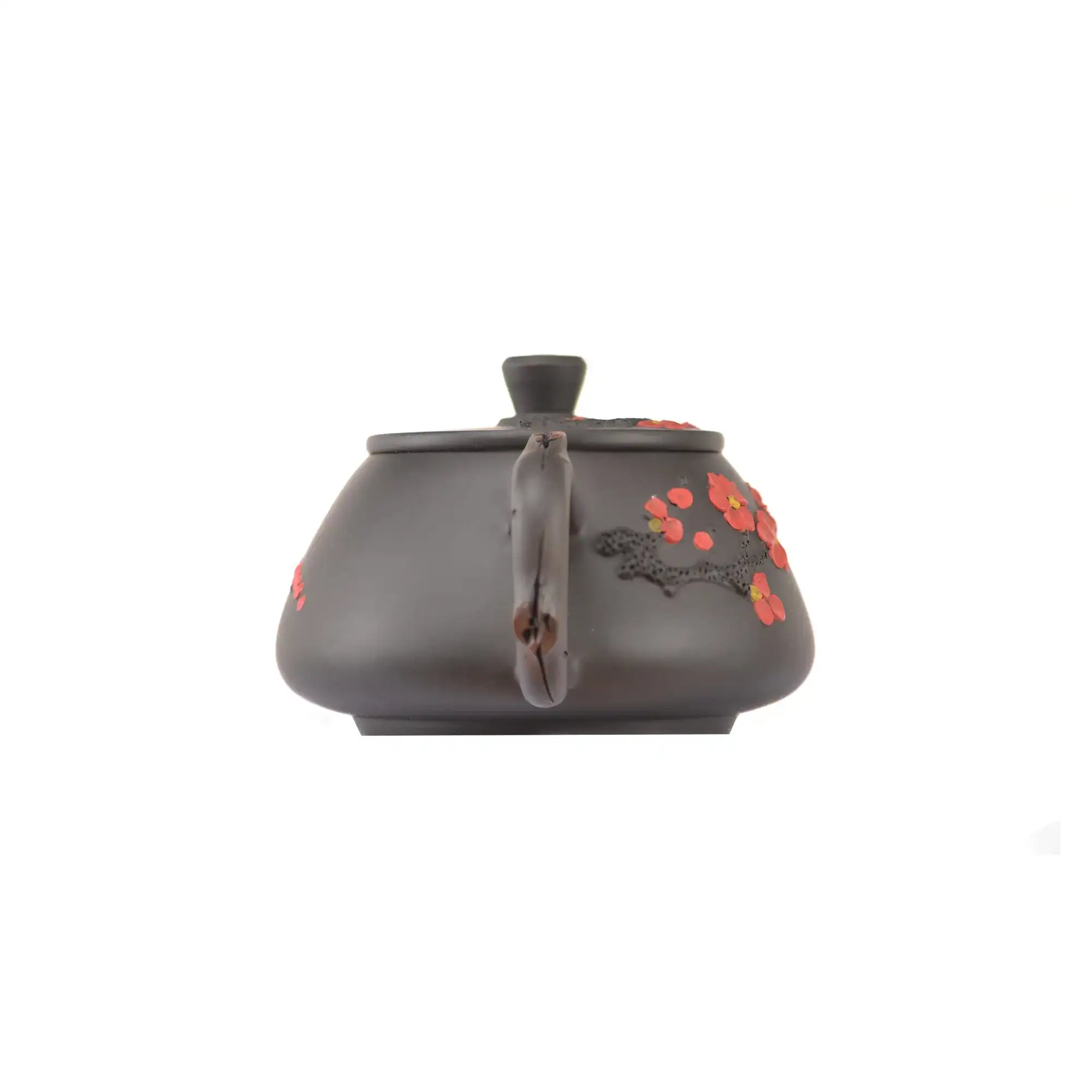 Back view of handcrafted clay teapot No.20 featuring plum root-art texture