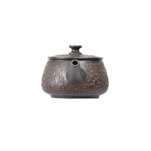 Front view of PorSva No.36 Hanwa Fu character clay teapot, machine-carved design style 1