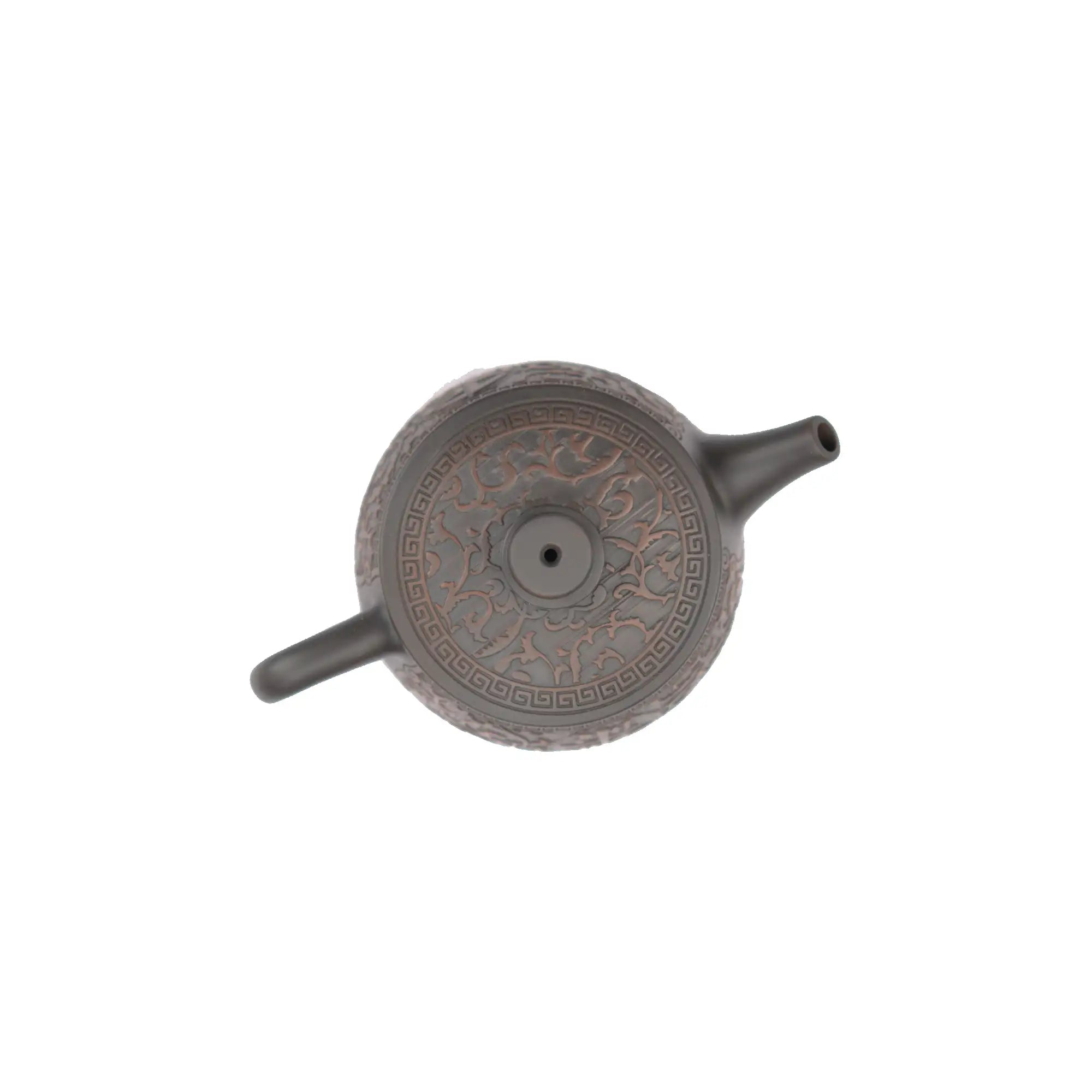 Top view of PorSva No.36 Hanwa Fu character clay teapot showing lid design and structured craftsmanship