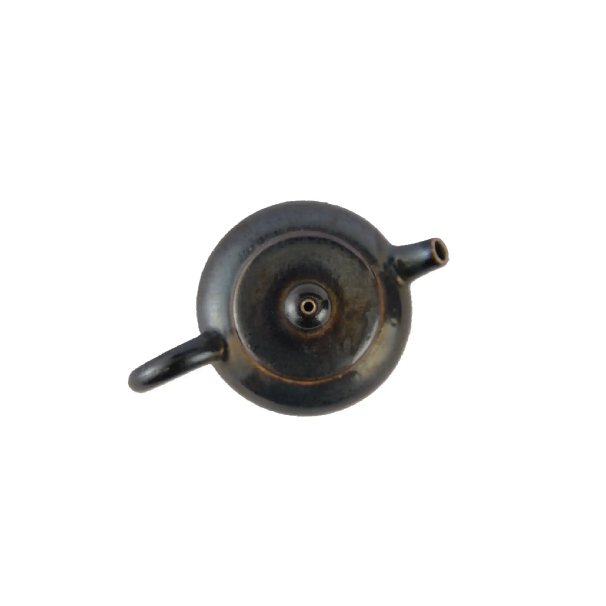 Top view of PorSva No.62 wood-fired clay teapot showing lid structure and firing texture