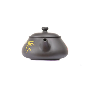 Handcrafted clay teapot No.26 featuring yin carving and yang inlay bamboo pattern