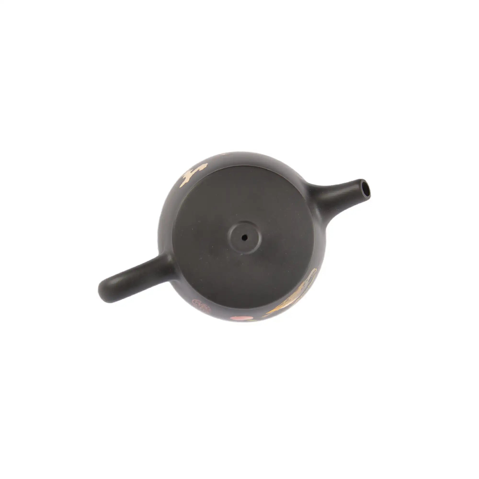 Top view of clay teapot No.25 highlighting lid shape and decorative inlay pattern