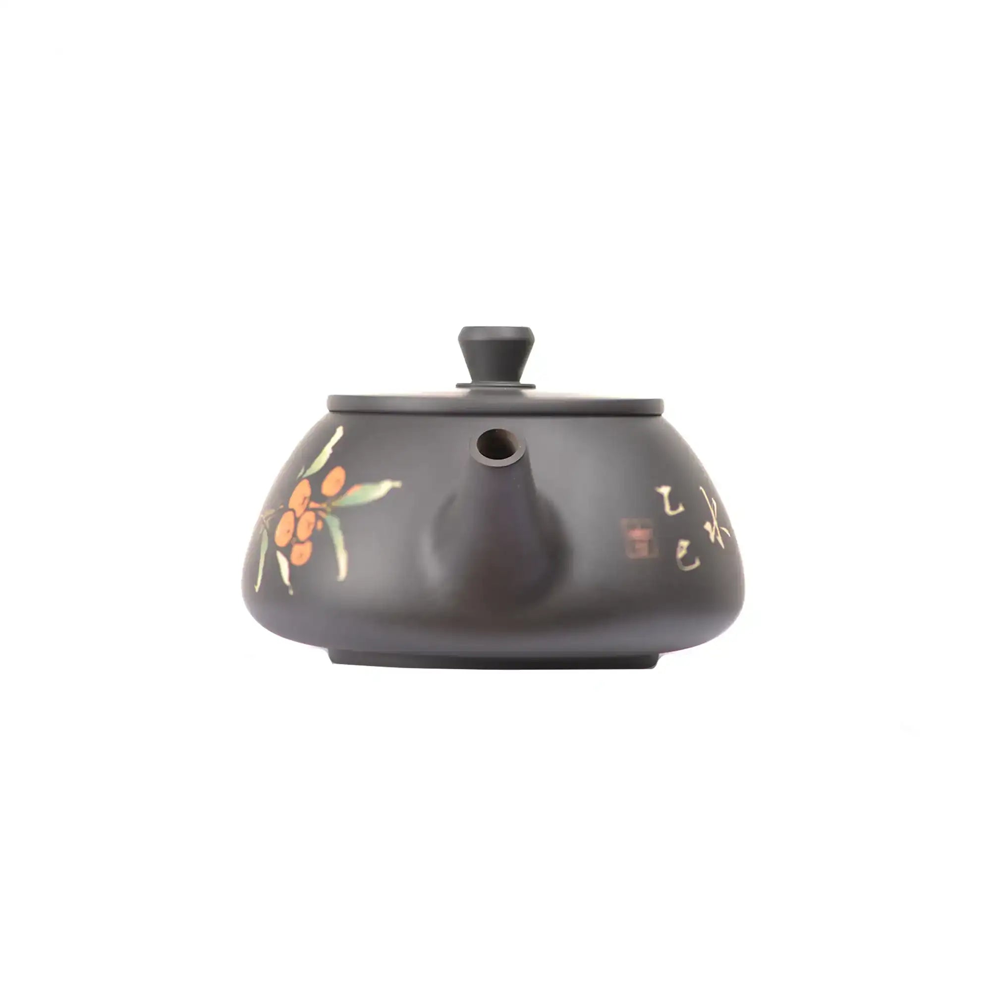 Handcrafted clay teapot No.27 featuring yin carving and yang inlay persimmon pattern