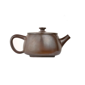 Right side view of PorSva No.44 wood-fired teapot highlighting unique natural firing marks