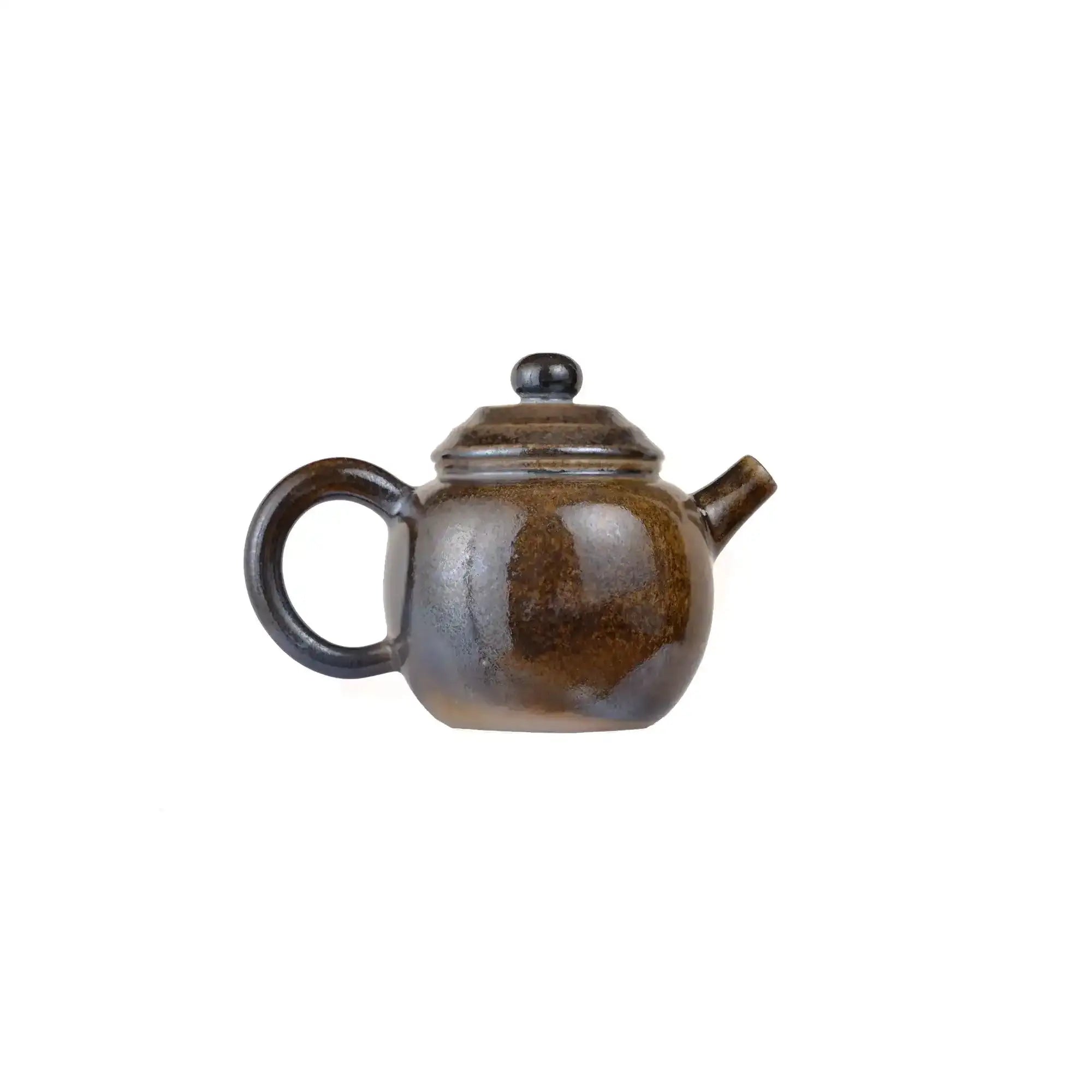 Right side view of PorSva No.65 wood-fired Jianshui clay teapot highlighting kiln-fired surface texture