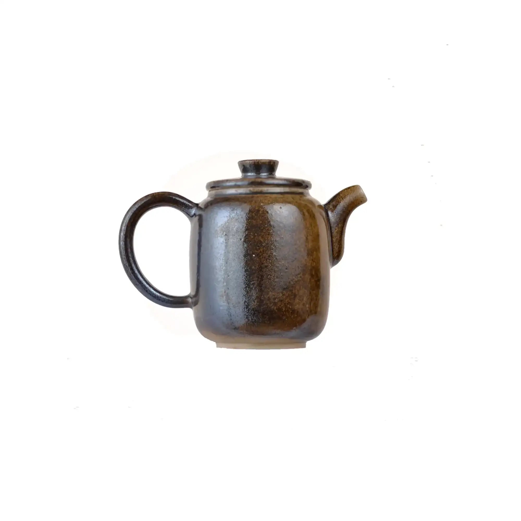 Right side view of PorSva No.66 wood-fired clay teapot highlighting kiln-fired surface texture