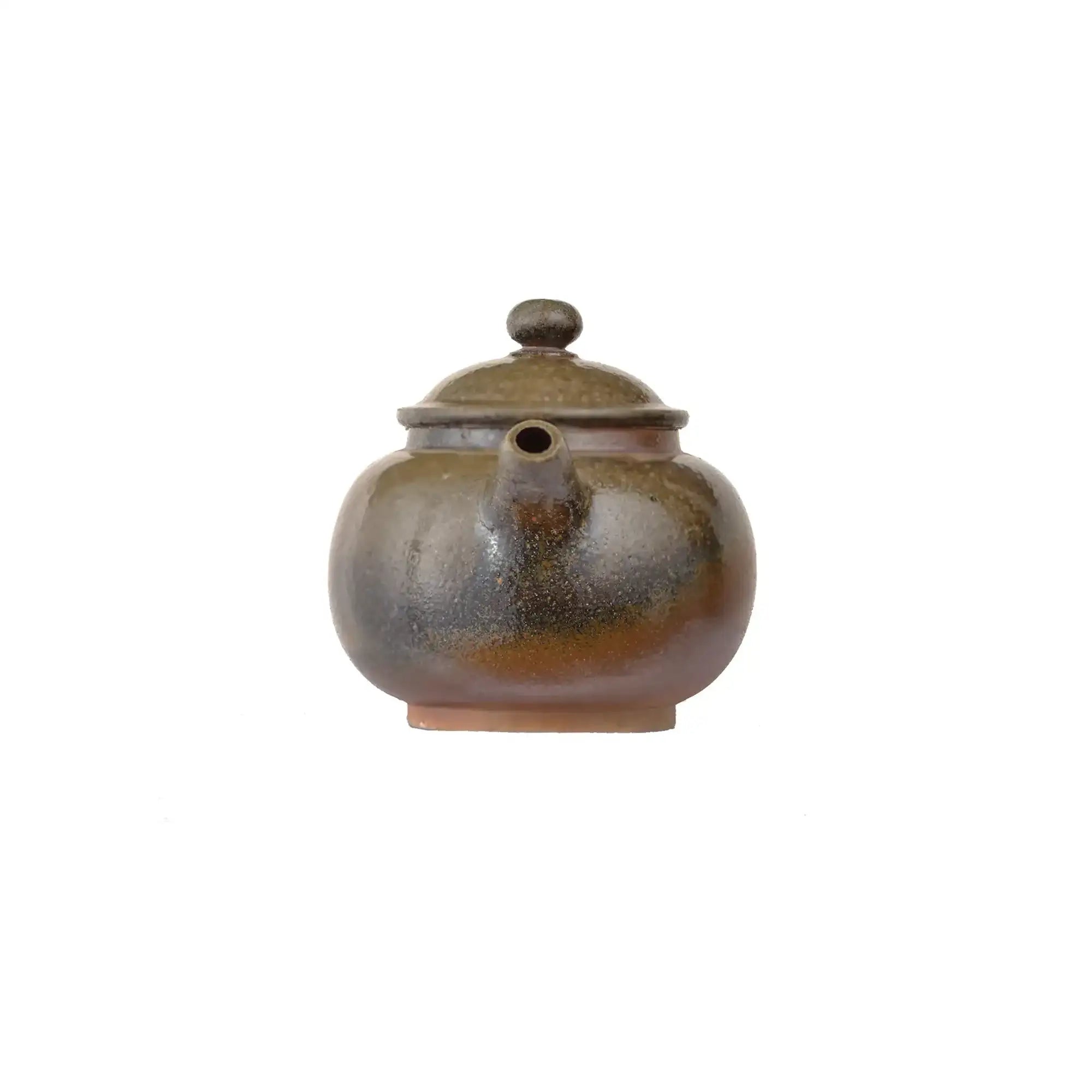 Front view of PorSva No.46 wood-fired clay teapot style 3 with natural kiln-fired surface