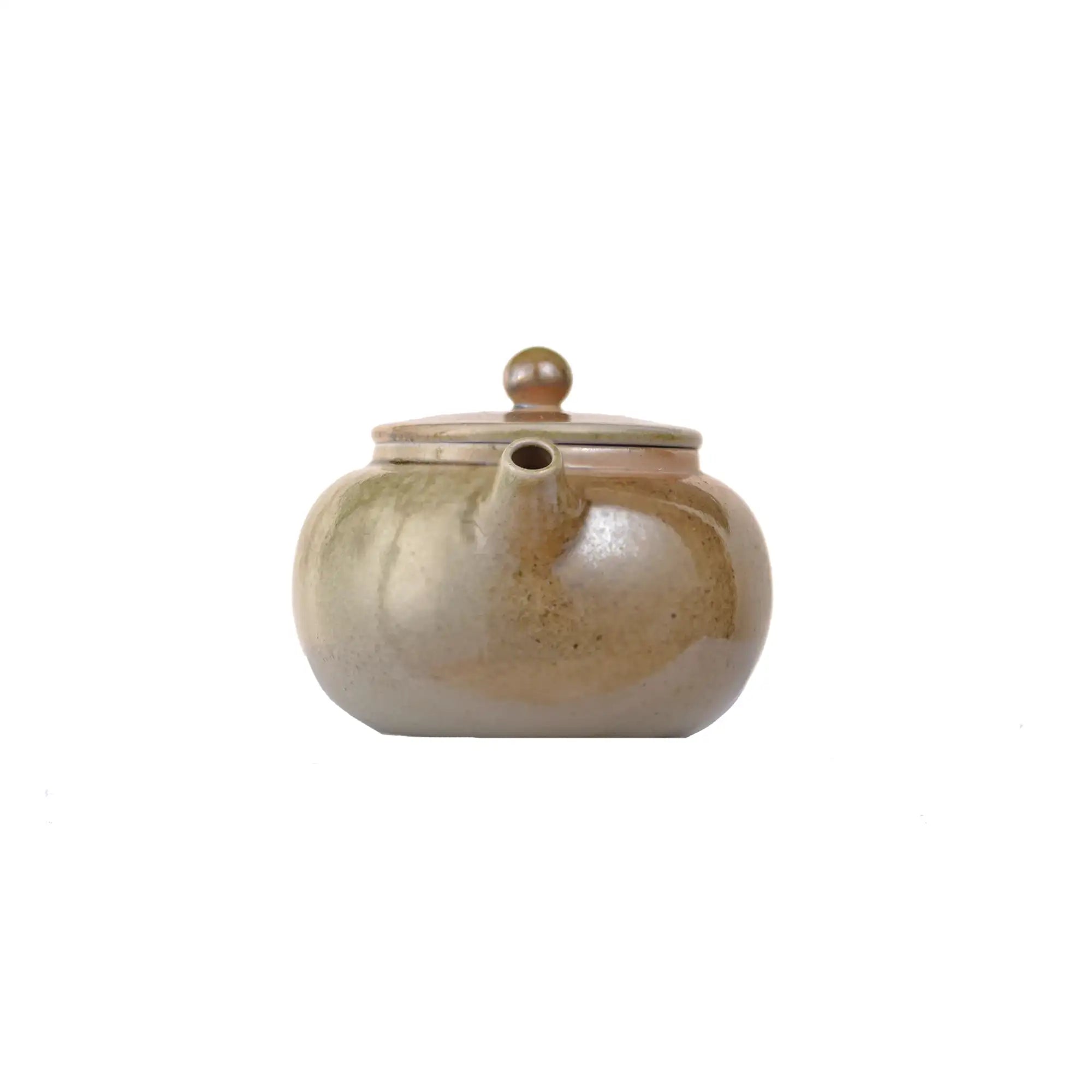 Front view of PorSva No.47 wood-fired clay teapot style 4 with natural kiln-fired surface