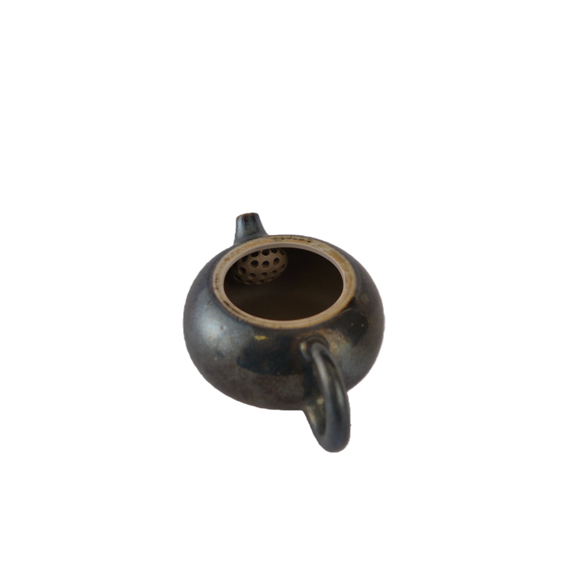 Interior view of PorSva No.61 wood-fired clay teapot showing natural unglazed interior