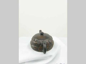 360° rotating view of PorSva No.35 Shipiao fully carved coin and fish clay teapot