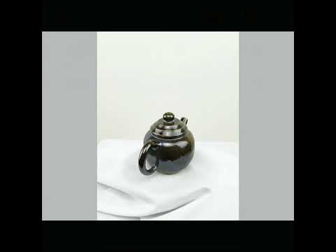 360° rotating view of PorSva No.65 wood-fired Jianshui clay teapot showing natural kiln effects