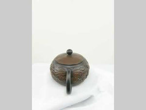 360° rotating view of handcrafted clay teapot No.31 with full lotus carving design style 2