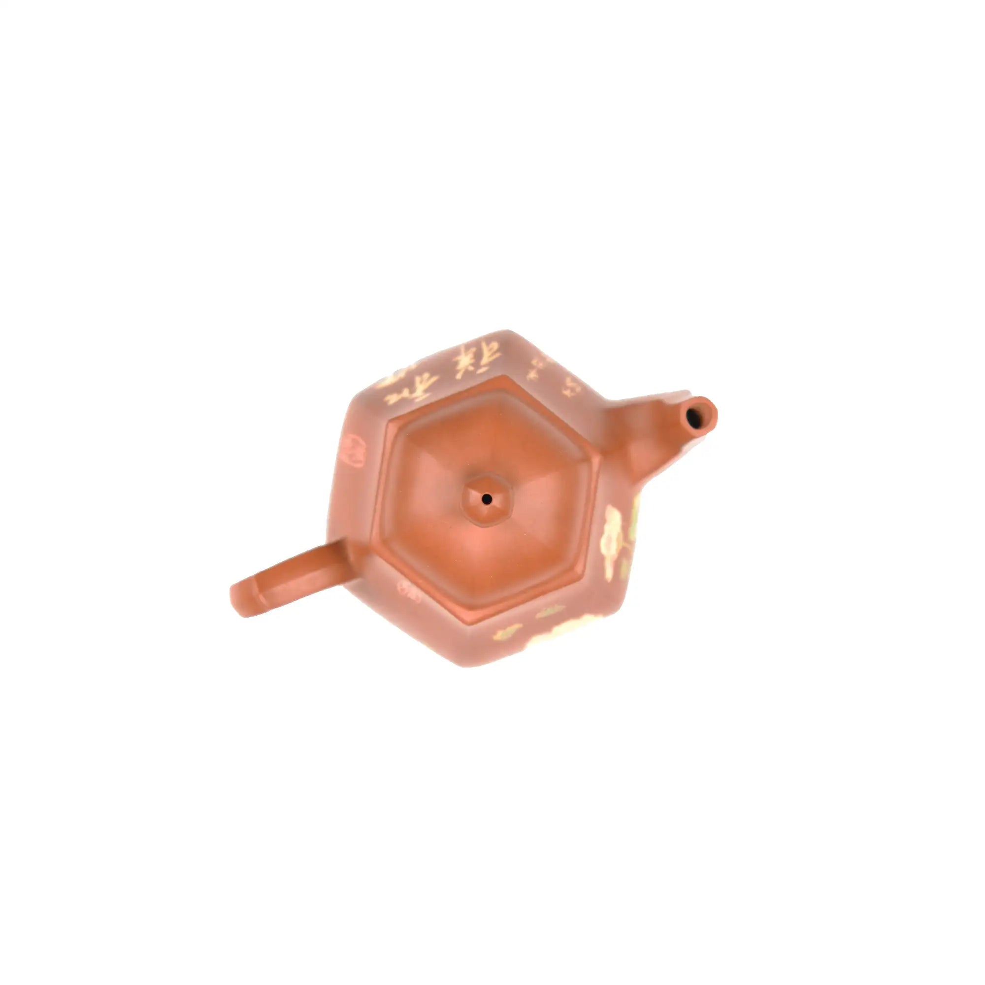 Top view of PorSva No.55 hexagonal red clay teapot showing six-sided lid structure