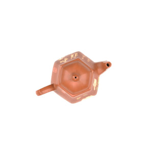Top view of PorSva No.55 hexagonal red clay teapot showing six-sided lid structure