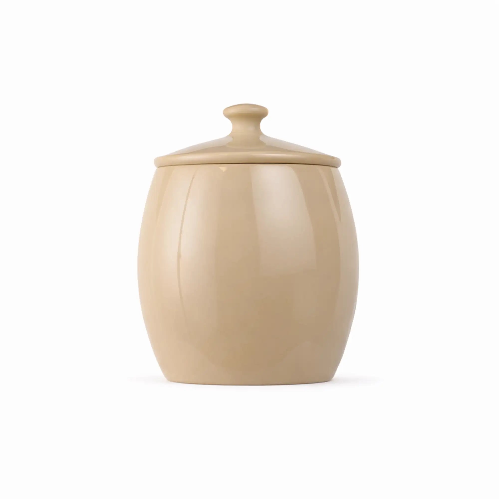 Back view of a handmade pottery tea canister with unglazed burnished surface.