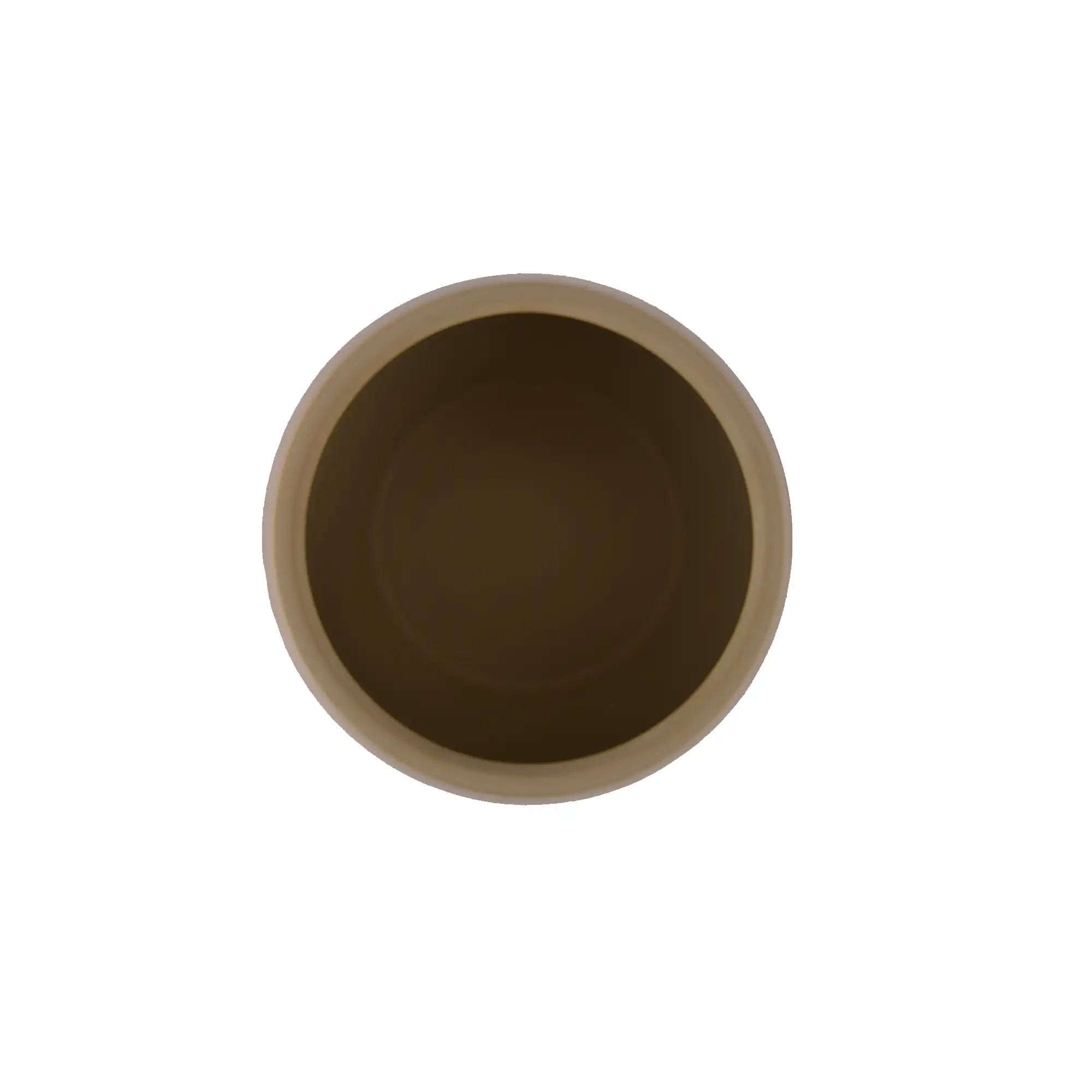 Interior view of a handmade pottery tea canister with unglazed burnished surface.