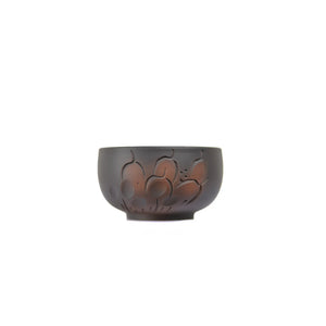 Jianshui zitao black cup with line-carved floral pattern and smooth matte finish