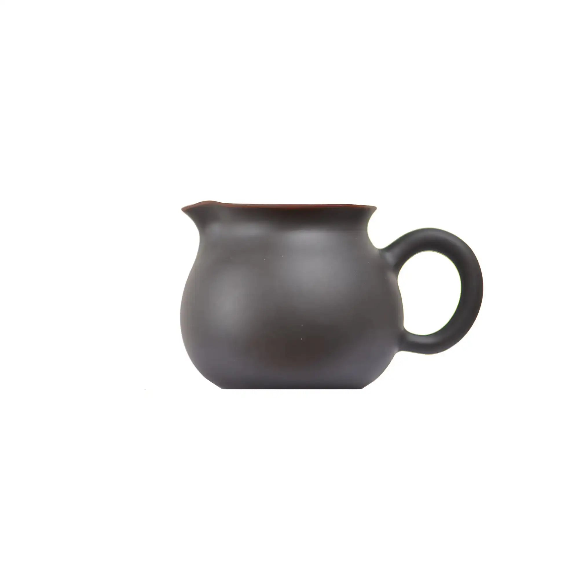 Side view of a Jianshui zitao fairness pitcher (gongdao cup) showing its smooth unglazed surface and rounded form