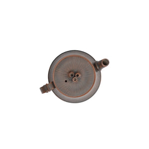 Jianshui zitao teapot, top view showing lid and spout alignment.