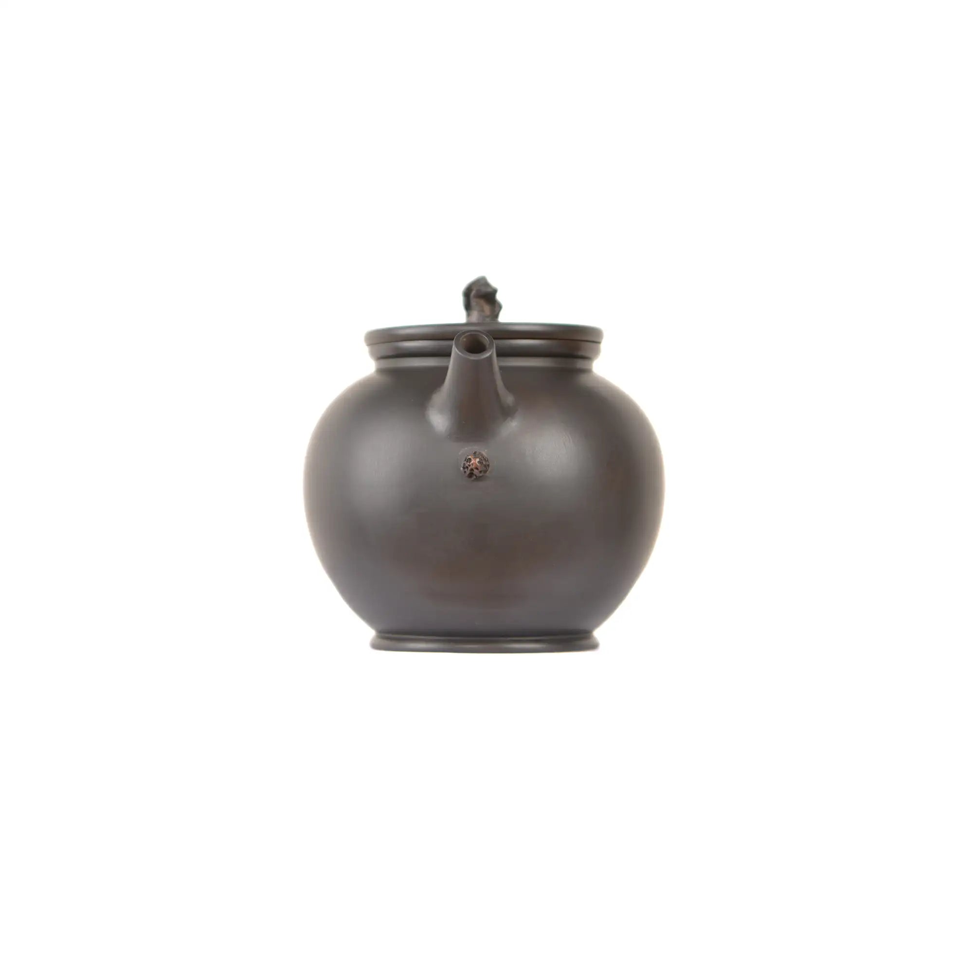 Jianshui zitao black clay plain teapot, front view with spout.