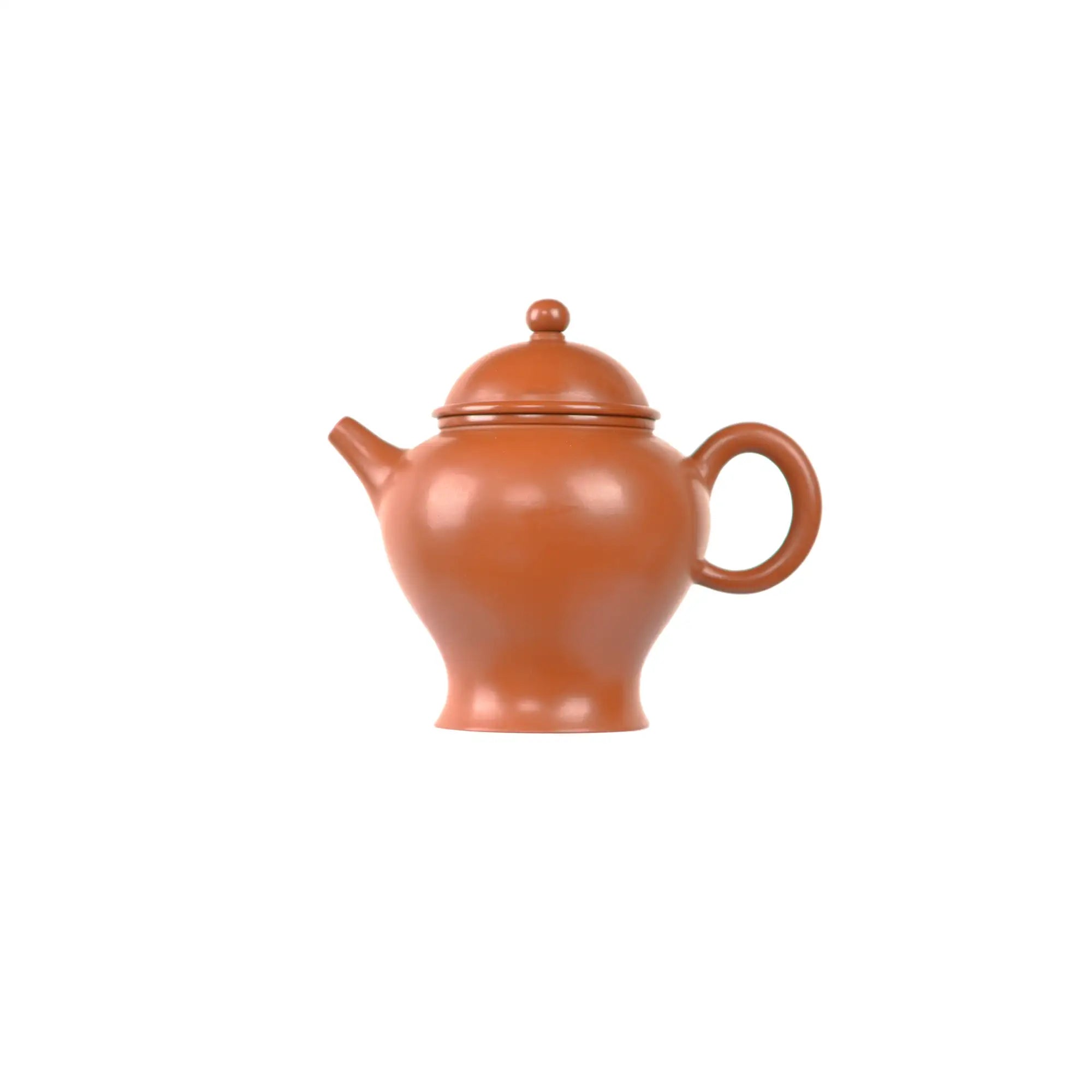 Jianshui zitao red clay plain teapot with ding-shaped form, side view.