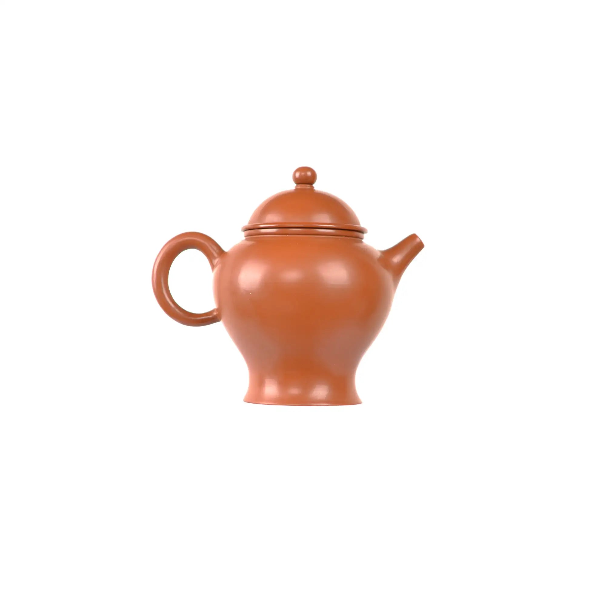 Jianshui zitao red clay teapot featuring a ding-inspired silhouette and smooth curves, side view.