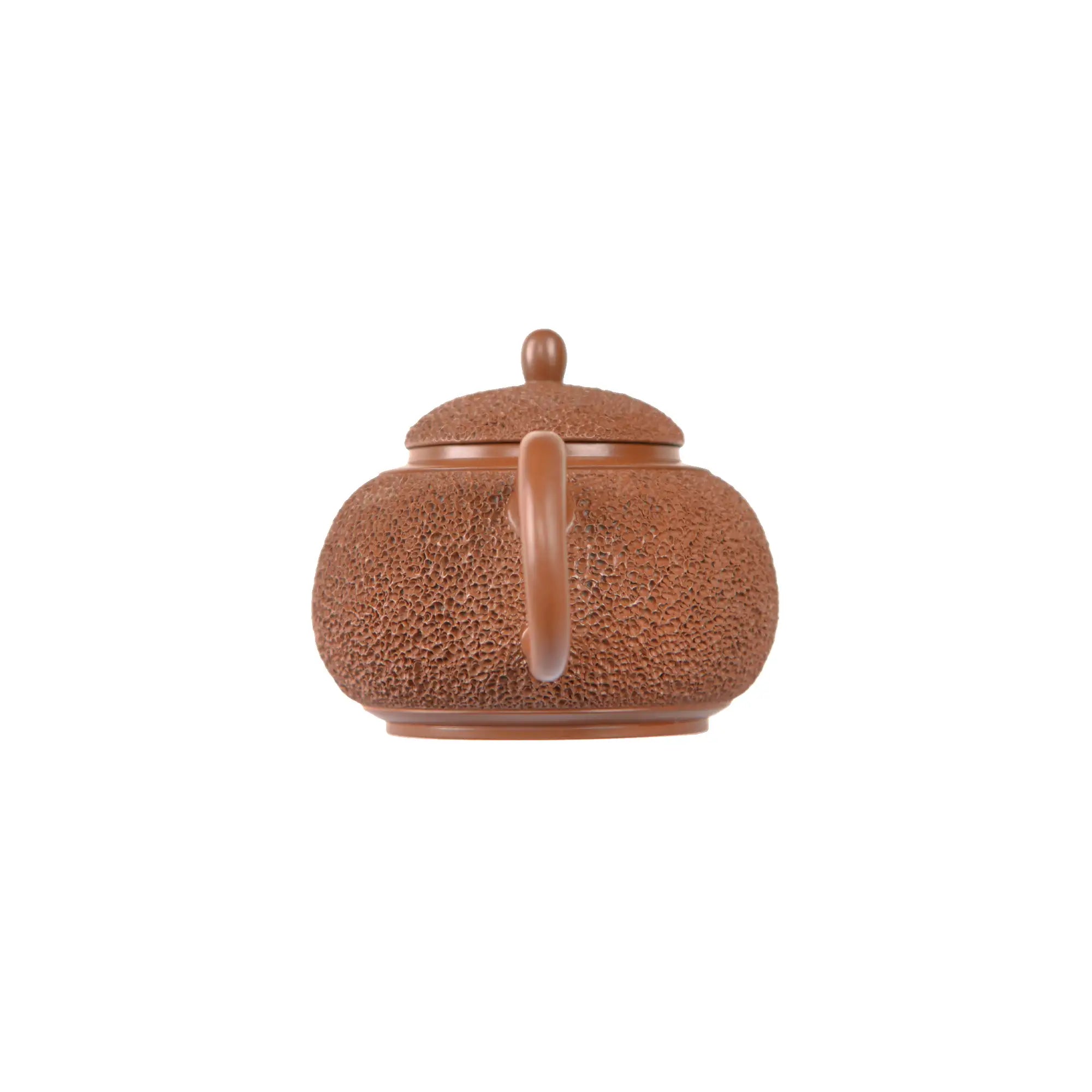 Jianshui zitao red clay teapot with continuous needle-punctured texture, back view.