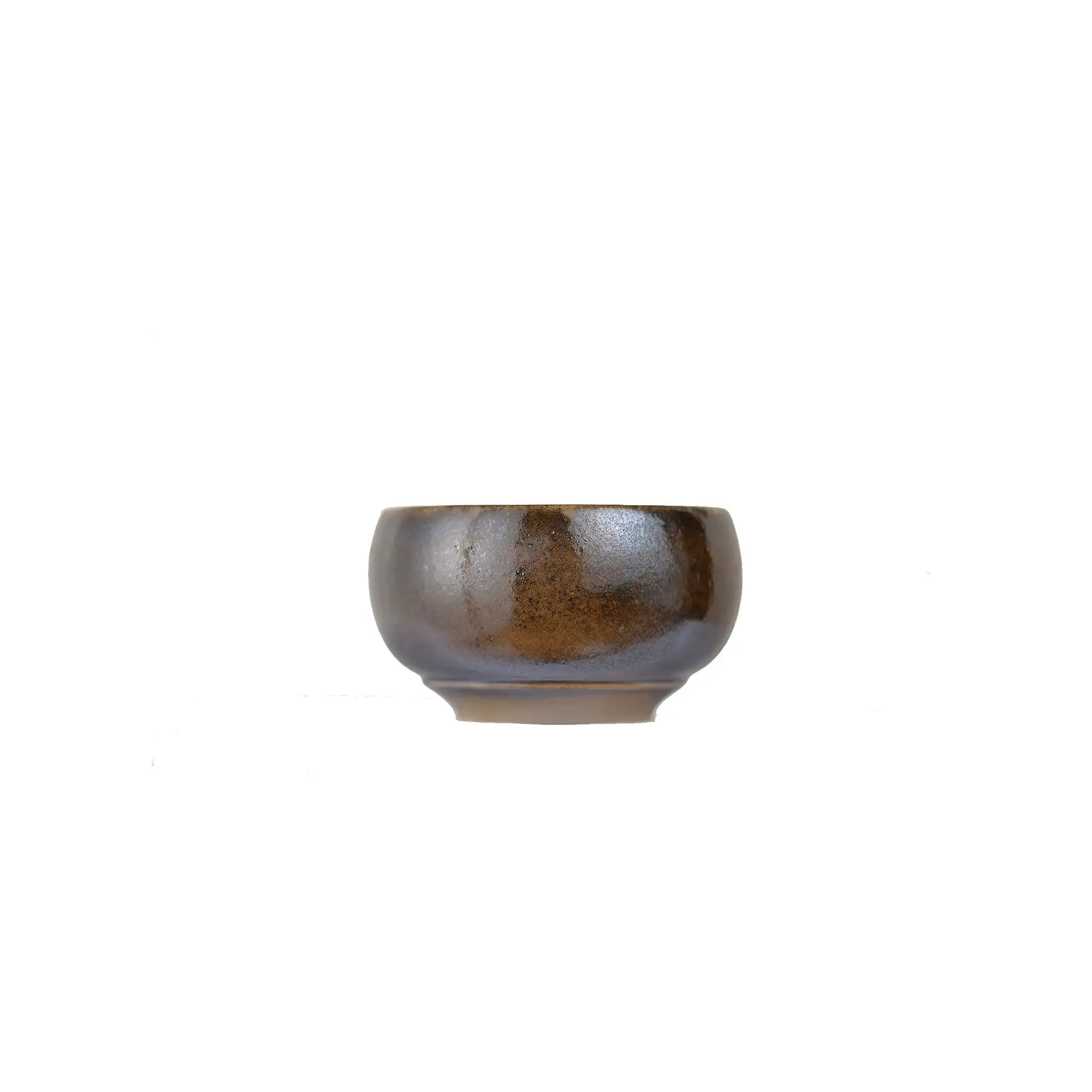 Jianshui zitao wood-fired cup featuring an unglazed clay surface with natural variation, side view